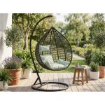 Textilomanie Černé závěsné křeslo KOKON se stojanem světle zelený polštář se vzorem – Zbozi.Blesk.cz