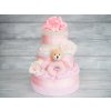 Plenkový dort PASTELL Decor Třípatrový plněný plenkový dort pro holčičku - růžový 2 - Miminko váží 3 - 6 kg 50/56 - Miminku jsou 0 - 2 m