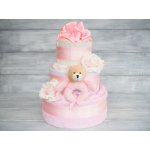PASTELL Decor Třípatrový plněný plenkový dort pro holčičku - růžový 2 - Miminko váží 3 - 6 kg 62/68 - Miminku jsou 3 - 6 m – Zboží Mobilmania