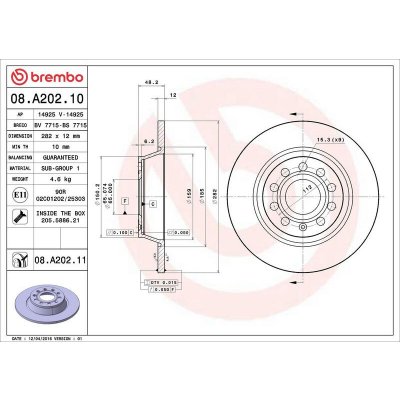 Brzdový kotouč BREMBO 08.A202.11 | Zboží Auto