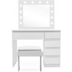 Aga Toaletní stolek se zrcadlem, osvětlením a el.zásuvkou + taburet MRDT09-GW-S Lesklý bílý – Hledejceny.cz