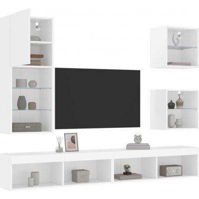 vidaXL 5dílná obývací stěna s LED osvětlením bílá kompozitní dřevo 3216675 – Zboží Mobilmania