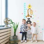 INSPIO Samolepka Dětské samolepky na zeď - Modrý dětský metr s veselými zvířatky (180 cm) zvířata, dětský metr modrá, plnobarevný motiv rozměry 45x187 – Sleviste.cz