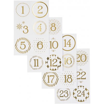 Creativ Company Vánoční samolepky na andventní kalendář bílá/zlatá průměr 4 cm
