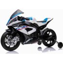 Beneo Elektrická Motorka BMW HP4 RACE 12V bílé Licencované Pomocná kolečka měkká EVA kola 2 x 35W motor Odpružení kovový rám kovová vidlice