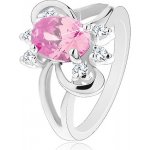 Šperky eshop prsten s broušeným oválným zirkonem v růžové lesklé obloučky V01.07 – Zboží Mobilmania