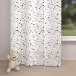 Biante Dětský bavlněný závěs Sandra SA-288 Eukalyptus s růžovými květy na bílém 150x210 cm – Hledejceny.cz