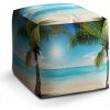 Sedací vak a pytel Sablio taburet Cube pláž s palmami 40x40x40 cm