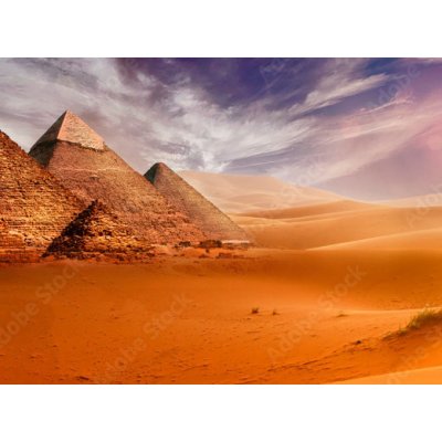 WEBLUX 293515177 Fototapeta vliesová Giseh pyramids in Cairo in Egypt desert sand sun rozměry 270 x 200 cm – Sleviste.cz