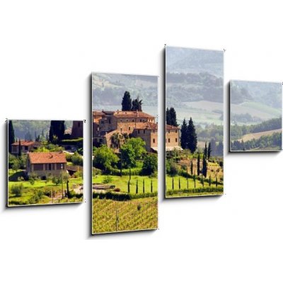 Obraz 4D čtyřdílný - 100 x 60 cm - Toskana Weingut - Tuscany vineyard 03 Toskánské vinařství – Zboží Mobilmania
