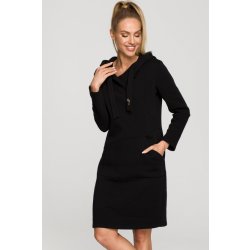 M695 Hooded knit dress with an asymmetrical pocket černá