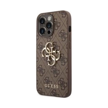 Pouzdro Guess PU 4G Metal Logo iPhone 14 Pro hnědé