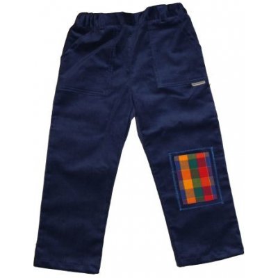 Dětské manšestrové kalhoty se záplatou zateplené modré – Zboží Mobilmania