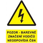 Pozor-barevné značení vodičů neodpovídá ČSN | Samolepka, 21x7.4 cm – Zboží Mobilmania