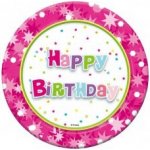 GoDan Talířky papírové Happy Birthday růžové 18cm – Zboží Dáma