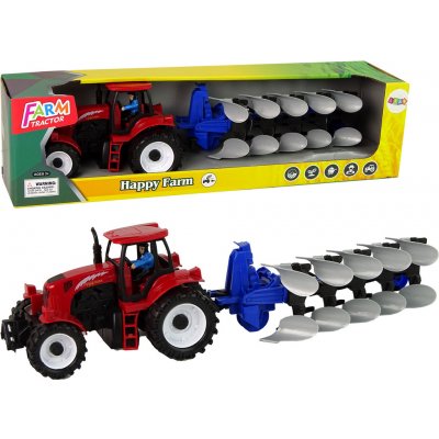 LEANToys Traktor s pluhem červeno-modrý