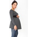 Be MaaMaa těhotenská tunika s páskem dlouhý rukáv Amina grafit pásek černý