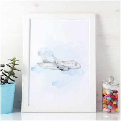 Detský plagát na stenu so sivým lietadlom sivá A3