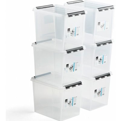 AJ Produkty Plastový box s víkem, 25 litrů, 400x300x320 mm, průhledný, bal. 6 ks – Sleviste.cz