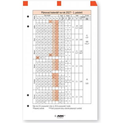 ADK Formulář Plánovací kalendář A6 2027 1 list – Sleviste.cz