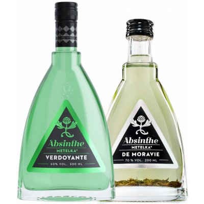 Metelka Absinthe Verdoyante 60% 0,5 l + Metelka Absinthe De Moravie 70% 0,2 l (2x holá láhev) – Hledejceny.cz