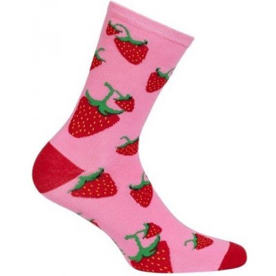 Veselé barevné bavlněné ponožky s jahodami růžové