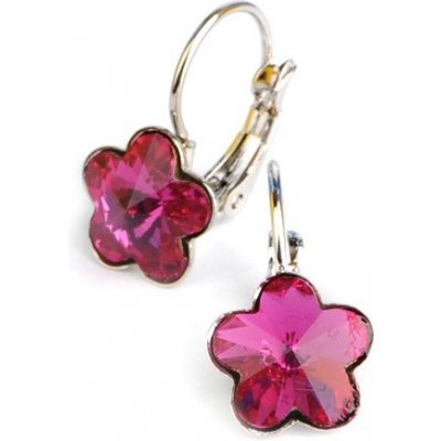 Swarovski Elements Flower dětské stříbrné visací růžové kytičky květinky 31080.3 Fuchsia růžová tmavá fuchsiová – Sleviste.cz