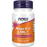 NOW Foods Mega D3 & MK-7 Vitamín d3 5000 IU & Vitamín K2 180ug 60 rostlinných kapslí – Hledejceny.cz