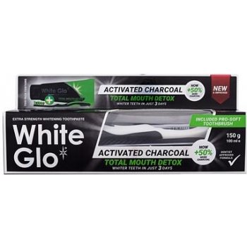 White glo bělící zubní pasta Total Detox Charcoal 150 g + zubní kartáček dárková sada