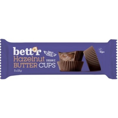 Bett'r Organic Almond Butter Cups Čokoládové košíčky s lískooříškovým krémem BIO 3 x 13 g – Zboží Dáma