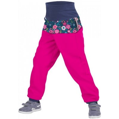 Unuo dívčí softshellové kalhoty s fleecem tmavě růžové květinky – Zboží Mobilmania
