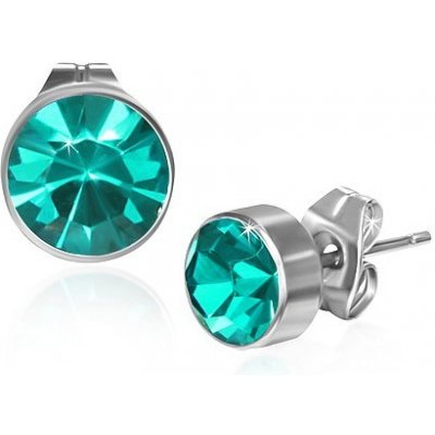 Šperky eshop ocelové náušnice kulaté tyrkysově zelené zirkony X39.19