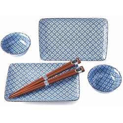 Made In Japan Sushi Set Blue & White with Geometric Symbol 4 ks