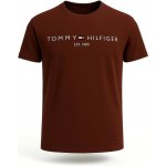 Tommy Hilfiger pánské tričko s Krátkým Rukávem Burgundy Brown – Sleviste.cz