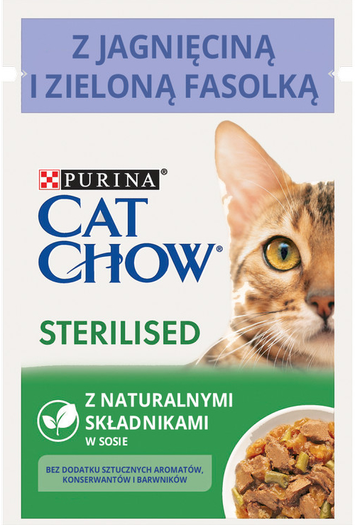 CAT CHOW Sterilizované krmivo s jehněčím masem a zelenými fazolkami s omáčkou 85 g