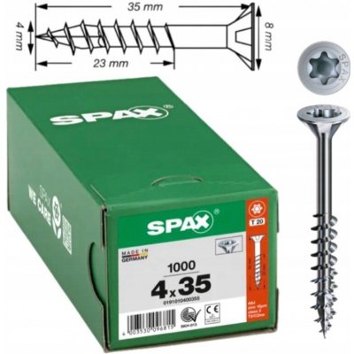 SPAX vrut zápustná hlava 4.0x35 část. závit TX20, Wirox-stříbrná, certifikovaný (1000 ks) – Hledejceny.cz