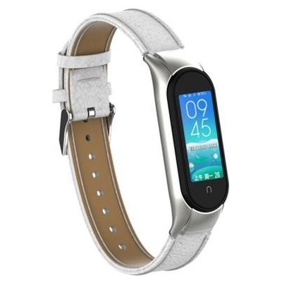 Deveroux Kožený řemínek lichee pro MiBand 5 - Bílý DEV0024