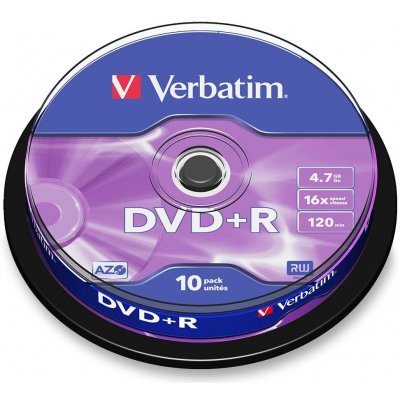 Verbatim DVD+R 4,7GB 16x, Advanced AZO+, cakebox, 10ks (43498) – Sleviste.cz