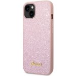 Pouzdro Guess Glitter Flakes Metal Logo Apple iPhone 14 Plus růžové – Sleviste.cz