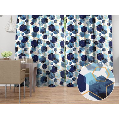 Biante Bavlněný závěs Sandra SA-574 Modré hexagony na bílém 150x150 cm – Hledejceny.cz