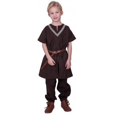 Outfit4Events středověká tunika Ailrik s lemem a krátkým rukávem hnědá – Zboží Mobilmania