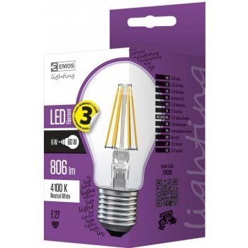 Emos LED žárovka Filament A60 A++ 6W E27 neutrální bílá