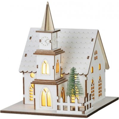Dekorácia MagicHome Vianoce kostol drevo 6xLED teplá biela 15x17x18.5 cm 2xAAA – Hledejceny.cz