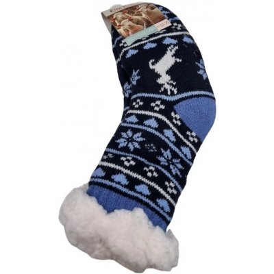 Domácí teplé dětské ponožky s kožíškem protiskluzové tmavě modrá – Zboží Mobilmania