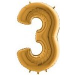 GRABO fóliový balónek ČÍSLICE ZLATÁ 3 102cm,40 nafukovací – Zboží Dáma