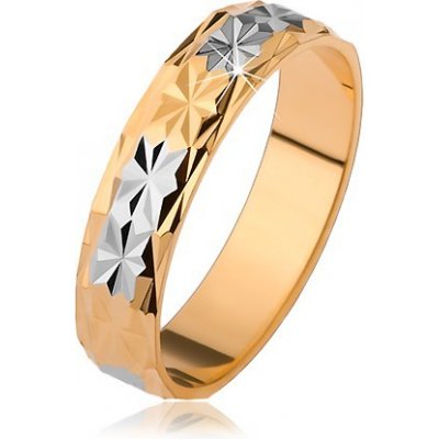 Šperky eshop lesklý prsten s diamantovým vzorem zlatý a stříbrný odstín R25.31