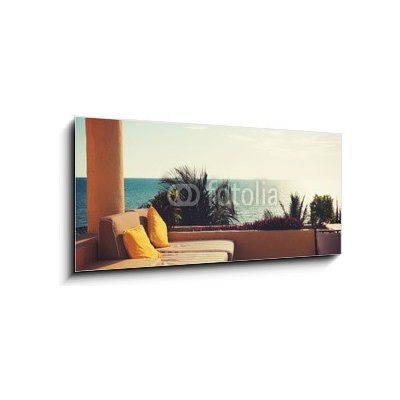 Skleněný obraz 1D panorama - 120 x 50 cm - sea view from balcony of home or hotel room výhled na moře z balkonu domova nebo hotelového pokoje – Hledejceny.cz