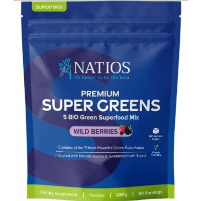 NATIOS Premium Super Greens, Lesní ovoce 228 g – Hledejceny.cz