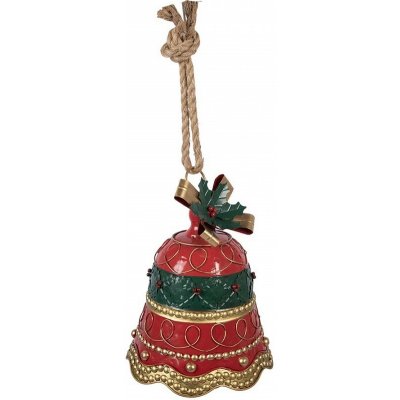 Červeno-zlatá veliká kovová závěsná dekorace zvonek - Ø 24*31 cm - Clayre & Eef – Hledejceny.cz