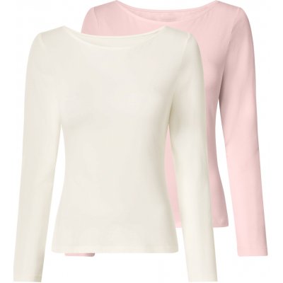 Esmara dámské triko s dlouhými rukávy 2 kusy růžová/bílá – Zboží Dáma
